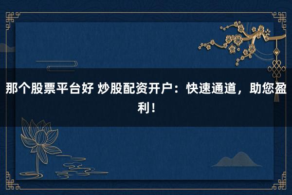 那个股票平台好 炒股配资开户：快速通道，助您盈利！