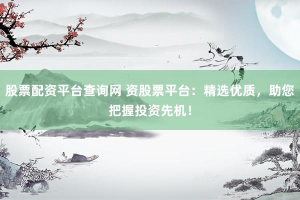 股票配资平台查询网 资股票平台：精选优质，助您把握投资先机！