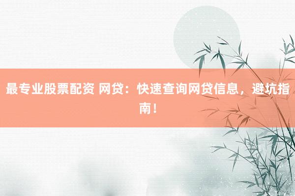 最专业股票配资 网贷：快速查询网贷信息，避坑指南！