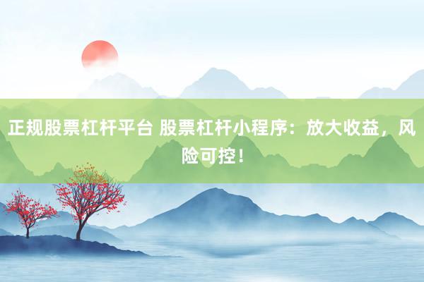 正规股票杠杆平台 股票杠杆小程序：放大收益，风险可控！