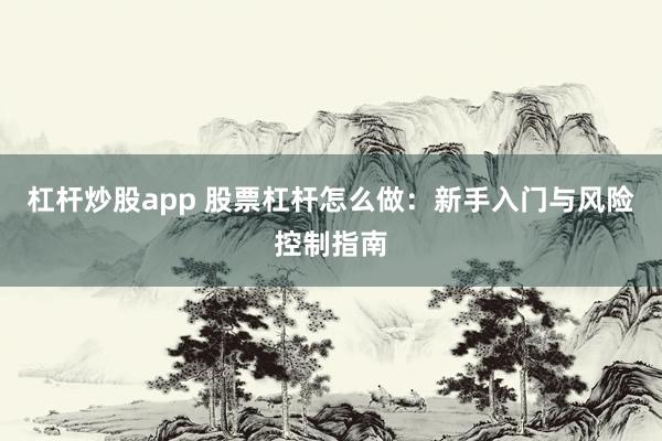 杠杆炒股app 股票杠杆怎么做：新手入门与风险控制指南