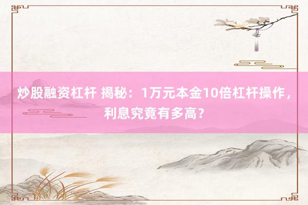 炒股融资杠杆 揭秘：1万元本金10倍杠杆操作，利息究竟有多高？