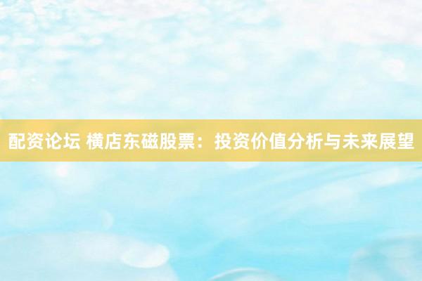 配资论坛 横店东磁股票：投资价值分析与未来展望