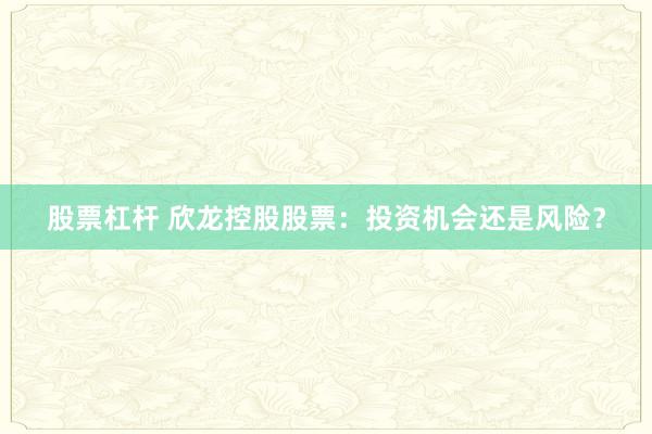 股票杠杆 欣龙控股股票：投资机会还是风险？