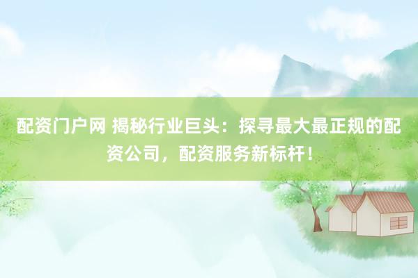 配资门户网 揭秘行业巨头：探寻最大最正规的配资公司，配资服务新标杆！