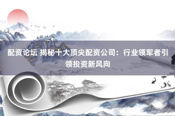 配资论坛 揭秘十大顶尖配资公司：行业领军者引领投资新风向