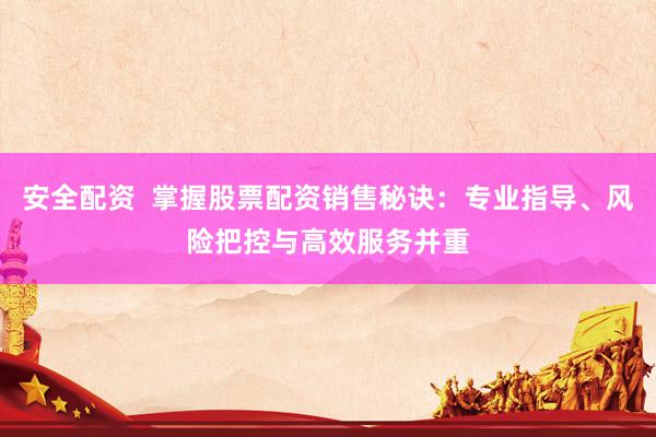 安全配资  掌握股票配资销售秘诀：专业指导、风险把控与高效服务并重