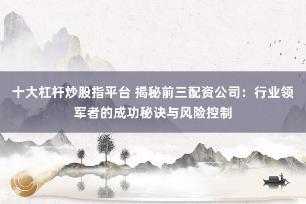 十大杠杆炒股指平台 揭秘前三配资公司:行业领军者的成功秘诀与风险控制