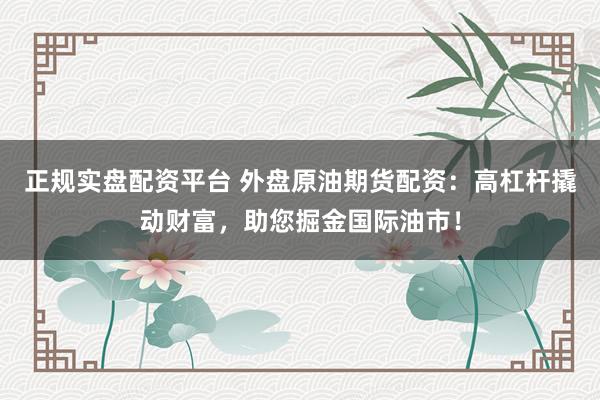 正规实盘配资平台 外盘原油期货配资:高杠杆撬动财富,助您掘金国际油市!
