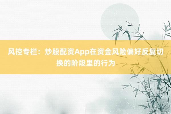 风控专栏:炒股配资App在资金风险偏好反复切换的阶段里的行为