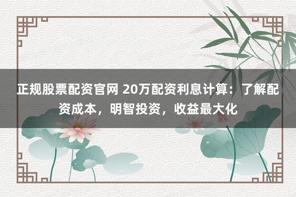 正规股票配资官网 20万配资利息计算：了解配资成本，明智投资，收益最大化