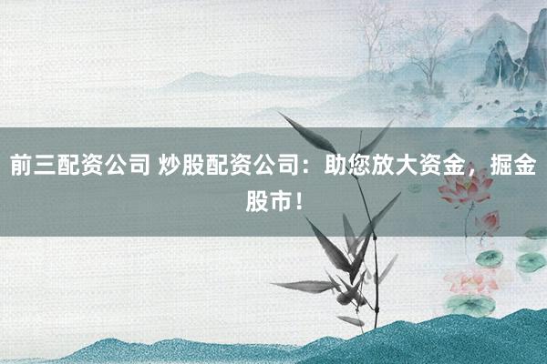 前三配资公司 炒股配资公司：助您放大资金，掘金股市！