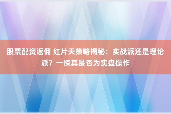 股票配资返佣 红片天策略揭秘：实战派还是理论派？一探其是否为实盘操作